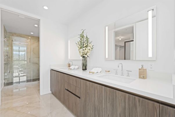 Bathroom, Dual Sink Vanities, Glass Shower, Interior, Recessed Lighting