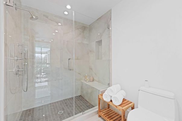 Bathroom, Glass Shower, Interior, Recessed Lighting