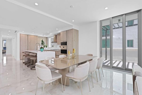 Dining room, Interior, Kitchen, Marble, Recessed Lighting, Stainless Steel Appliances