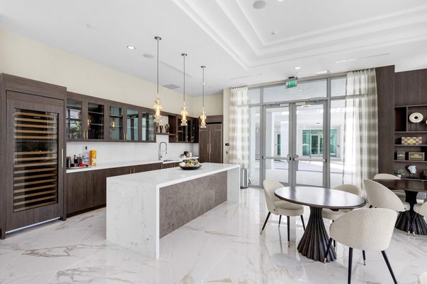 Dining room, Interior, Kitchen, Marble, Pendant Lights, Recessed Lighting