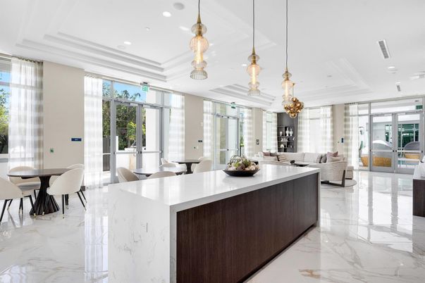 Dining room, Interior, Living room, Marble, Pendant Lights, Recessed Lighting