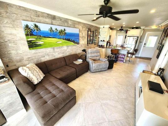 Dining room, Interior, Kitchen, Living room, Recessed Lighting, Stone Walls, Water