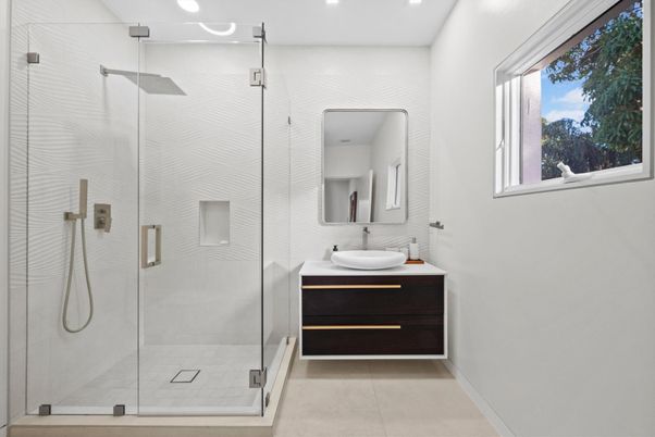Bathroom, Glass Shower, Interior, Recessed Lighting