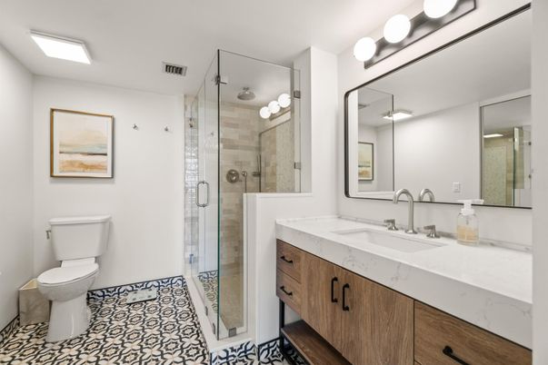 Bathroom, Dual Sink Vanities, Glass Shower, Interior