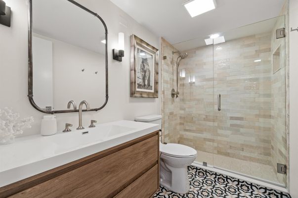 Bathroom, Glass Shower, Interior, Recessed Lighting