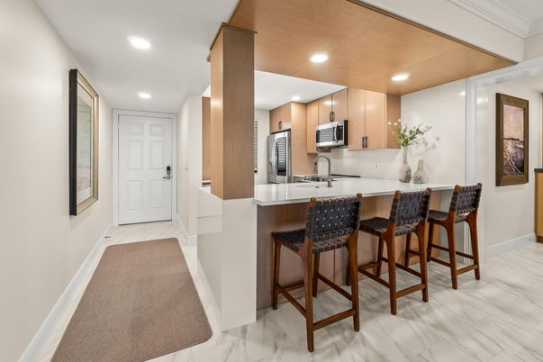 Interior, Kitchen, Marble, Recessed Lighting, Stainless Steel Appliances