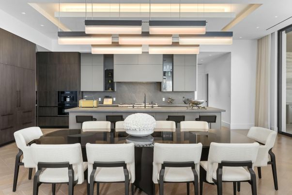 Dining room, Interior, Kitchen, Pendant Lights, Recessed Lighting, Stainless Steel Appliances