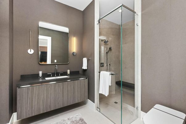 Bathroom, Dual Sink Vanities, Glass Shower, Interior