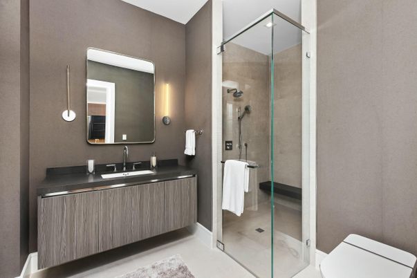 Bathroom, Dual Sink Vanities, Glass Shower, Interior