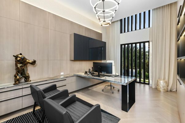 Home Office, Interior, Pendant Lights, Wood Texture Flooring