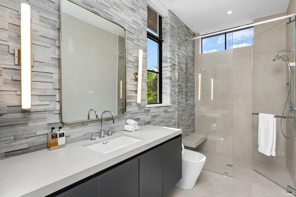 Bathroom, Glass Shower, Interior, Recessed Lighting