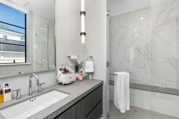 Bathroom, Glass Shower, Interior, Marble Walls