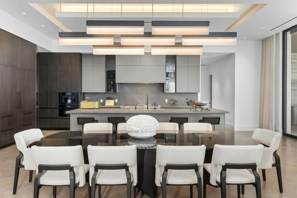 Dining room, Interior, Kitchen, Pendant Lights, Recessed Lighting, Stainless Steel Appliances