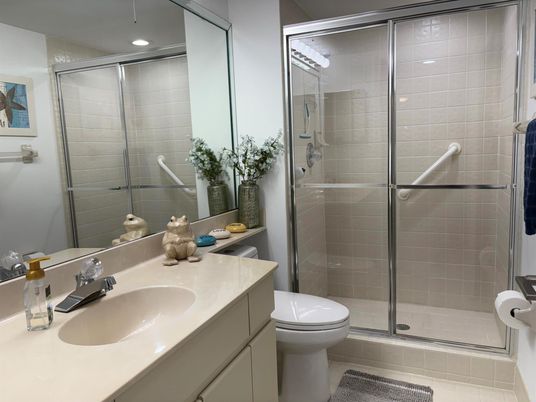 Bathroom, Glass Shower, Interior, Recessed Lighting