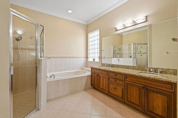 Bathroom, Dual Sink Vanities, Glass Shower, Interior, Recessed Lighting