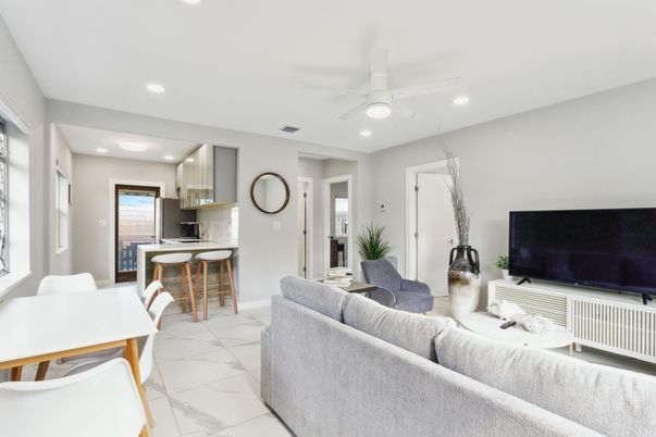 Dining room, Interior, Kitchen, Living room, Marble, Recessed Lighting