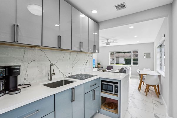 Interior, Kitchen, Living room, Marble, Marble Walls, Recessed Lighting