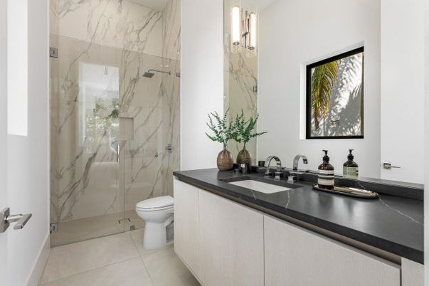 Bathroom, Glass Shower, Interior, Marble Walls