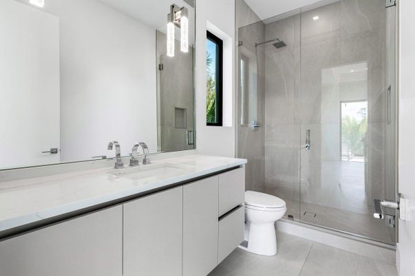 Bathroom, Glass Shower, Interior, Recessed Lighting