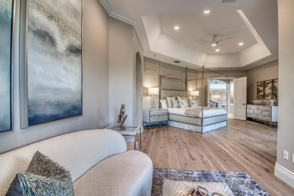 Bedroom, Interior, Recessed Lighting, Wood Texture Flooring