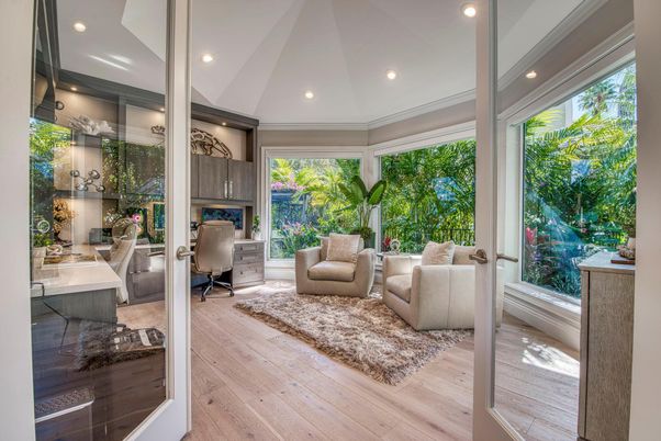 Home Office, Interior, Recessed Lighting, Wood Texture Flooring