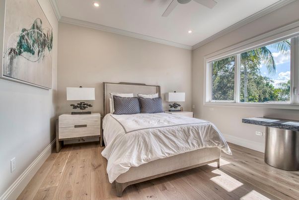 Bedroom, Interior, Recessed Lighting, Wood Texture Flooring