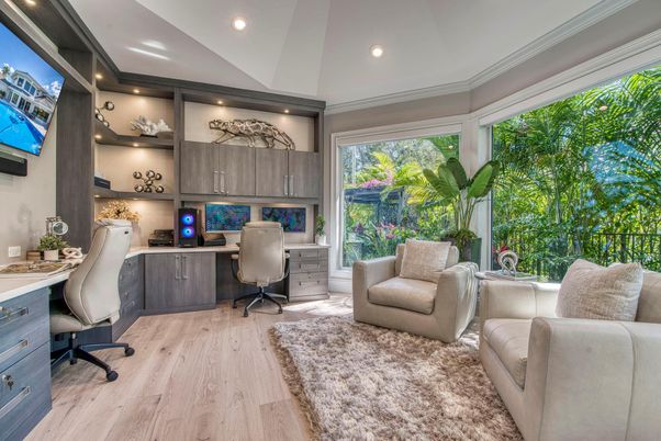 Home Office, Interior, Recessed Lighting, Wood Texture Flooring