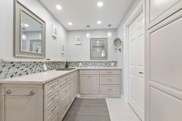 Bathroom, Dual Sink Vanities, Interior, Pendant Lights, Recessed Lighting