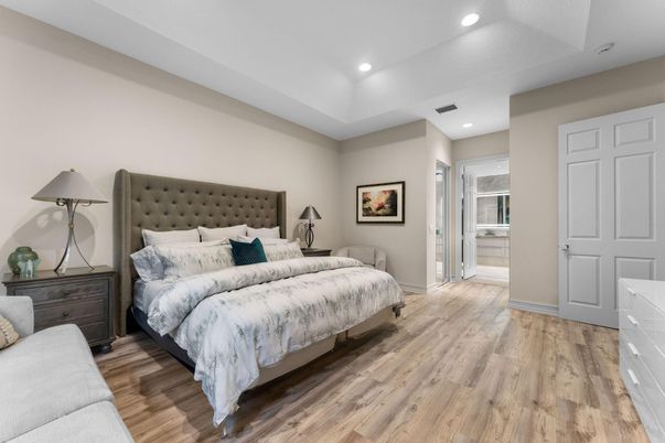 Bedroom, Interior, Recessed Lighting, Wood Texture Flooring