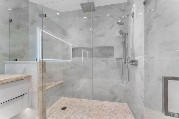 Bathroom, Glass Shower, Interior, Recessed Lighting