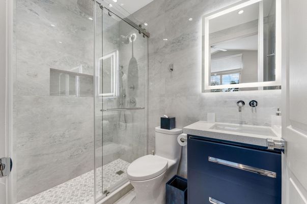 Bathroom, Glass Shower, Interior, Recessed Lighting