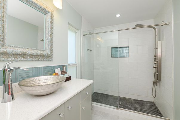 Bathroom, Glass Shower, Interior, Recessed Lighting