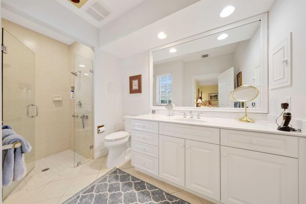 Bathroom, Glass Shower, Interior, Recessed Lighting