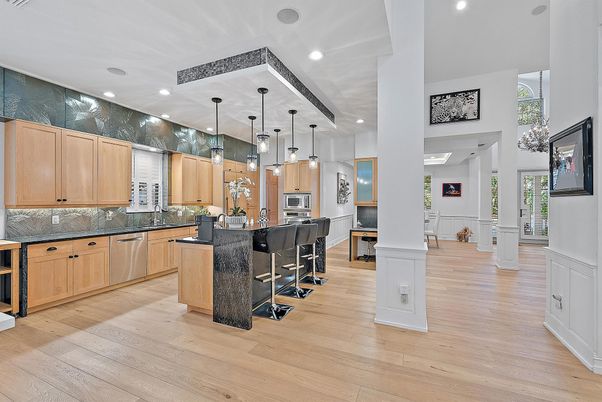 Interior, Kitchen, Pendant Lights, Recessed Lighting, Wood Texture Flooring
