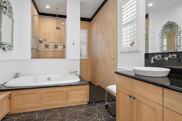 Bathroom, Dual Sink Vanities, Interior, Marble, Recessed Lighting