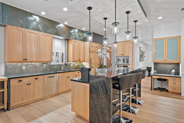 Interior, Kitchen, Pendant Lights, Recessed Lighting, Wood Texture Flooring