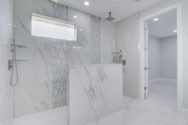 Bathroom, Interior, Marble, Marble Walls, Recessed Lighting