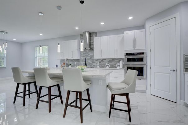 Interior, Kitchen, Marble, Pendant Lights, Recessed Lighting, Stainless Steel Appliances