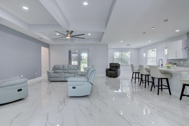 Interior, Kitchen, Living room, Marble, Pendant Lights, Recessed Lighting
