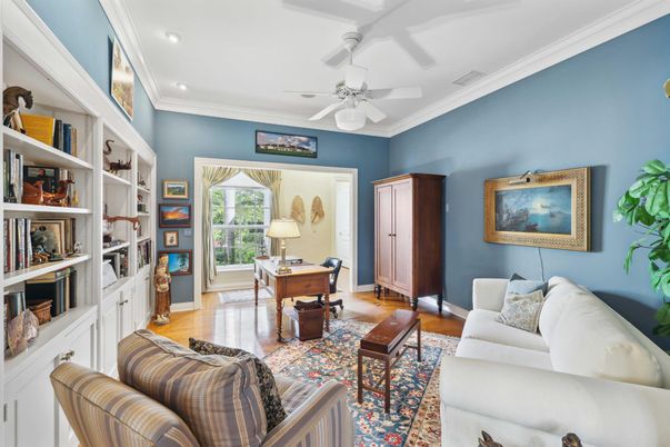 Home Office, Interior, Living room, Recessed Lighting, Wood Texture Flooring