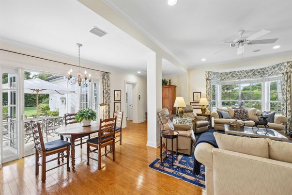 Chandelier, Dining room, Interior, Living room, Recessed Lighting, Wood Texture Flooring
