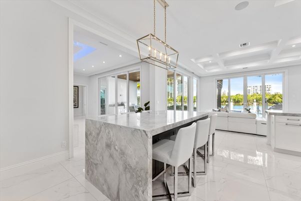 Interior, Kitchen, Living room, Marble, Pendant Lights, Recessed Lighting
