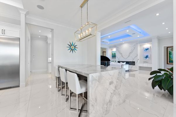Interior, Kitchen, Marble, Pendant Lights, Piano, Recessed Lighting