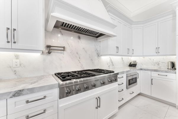 Interior, Kitchen, Marble, Marble Walls, Stainless Steel Appliances