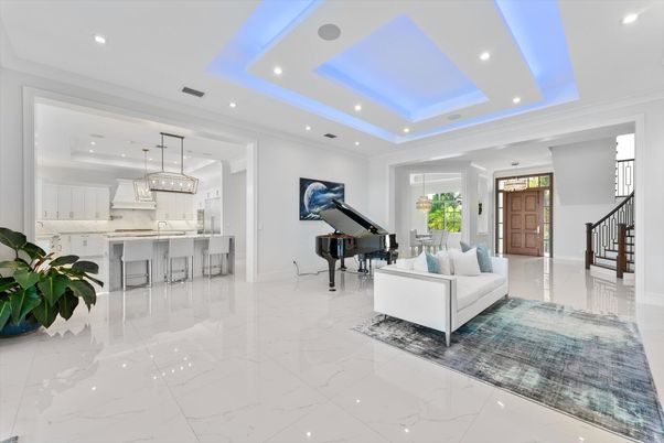 Interior, Kitchen, Living room, Marble, Pendant Lights, Piano, Recessed Lighting