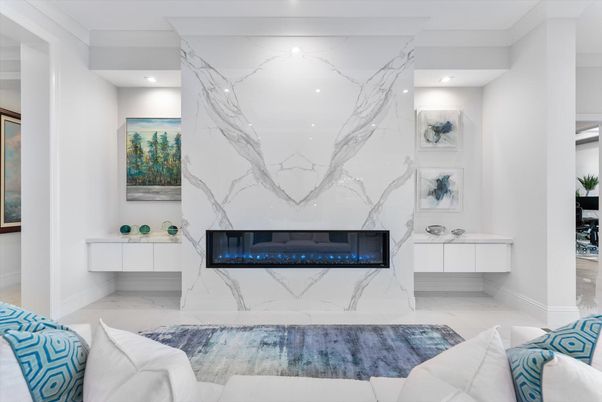 Fireplace, Interior, Living room, Marble, Marble Walls, Recessed Lighting