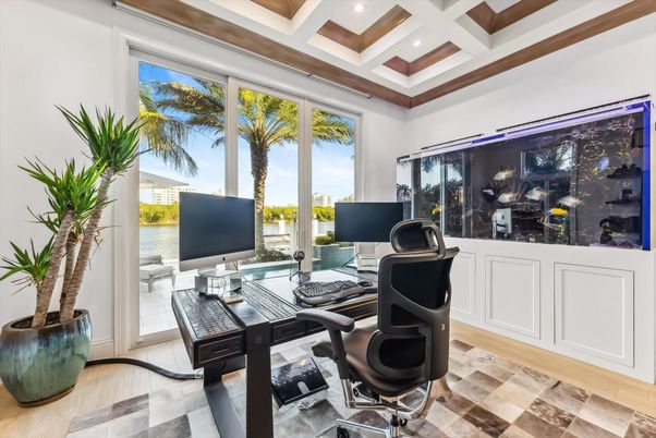 Home Office, Interior, Recessed Lighting, Wood Texture Flooring