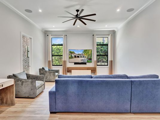 Interior, Living room, Recessed Lighting, Wood Texture Flooring