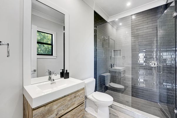 Bathroom, Glass Shower, Interior, Recessed Lighting