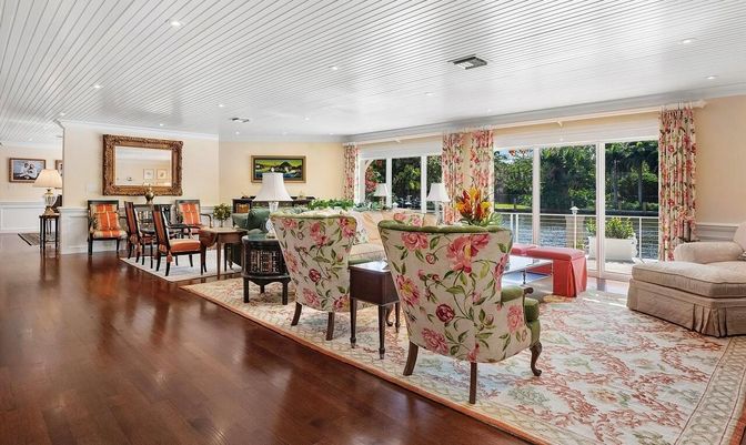 Dining room, Interior, Living room, Recessed Lighting, Wood Texture Flooring